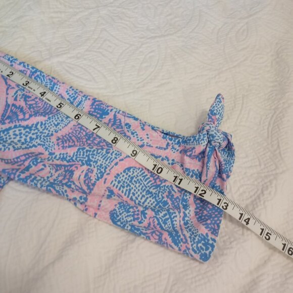 Lilly Pulitzer XS Pink/Blue Print Cotton Dress With 3/4 Sleeves & Knot Details - Picture 8 of 8